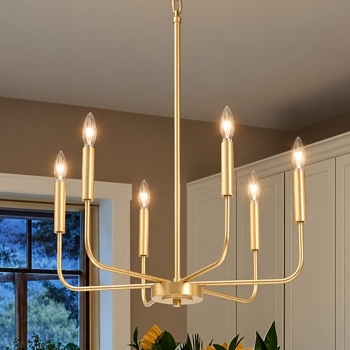 LNC Modern Farmhouse 6 Light Gold Chandelier Classic Candlestick Island Light for Living Room and Kitchen Island LNRIEVM260219C