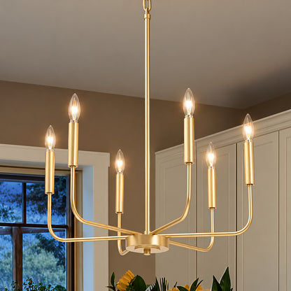 LNC Modern Farmhouse 6 Light Gold Chandelier Classic Candlestick Island Light for Living Room and Kitchen Island LNRIEVM260219C