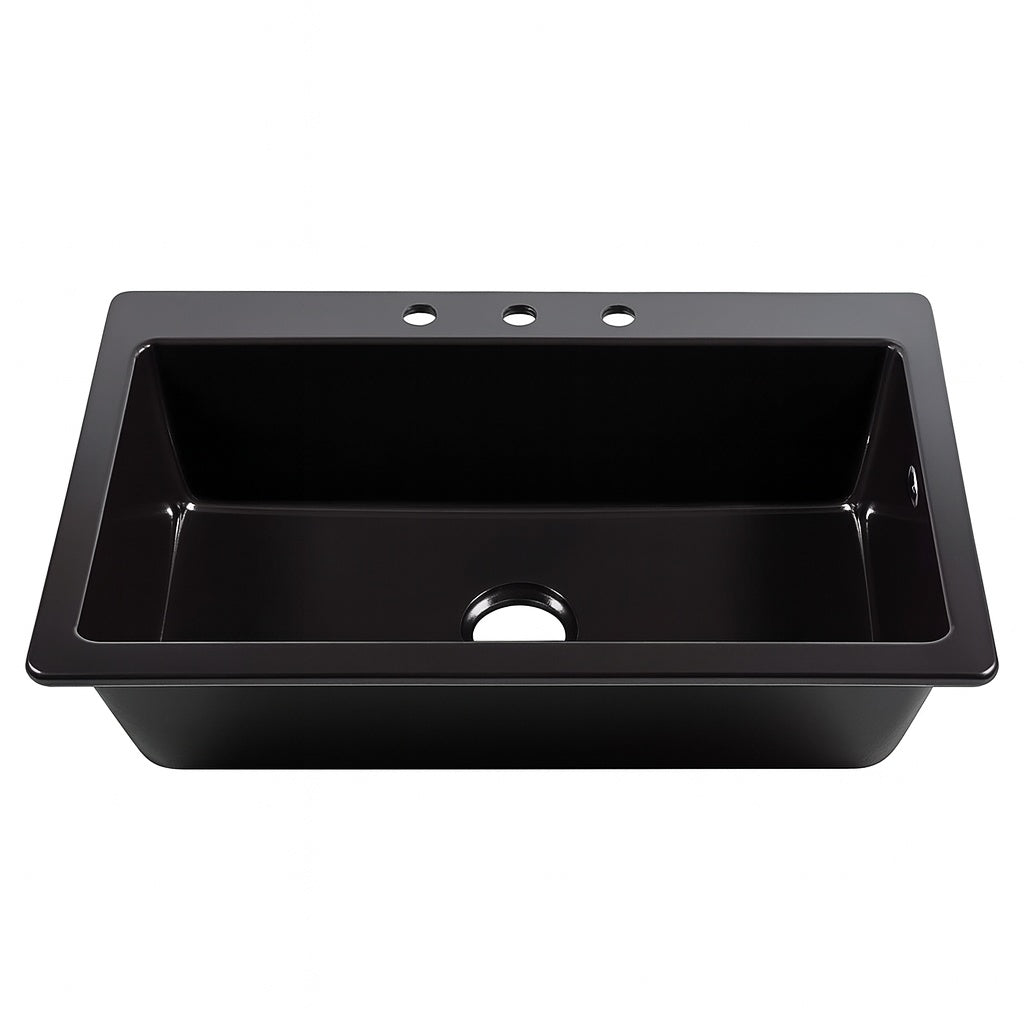 SINKOLOGY Jackson 33 in. 3-Hole Drop-In Single Bowl Matte Black Fireclay Kitchen Sink
