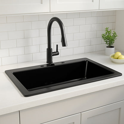 SINKOLOGY Jackson 33 in. 3-Hole Drop-In Single Bowl Matte Black Fireclay Kitchen Sink