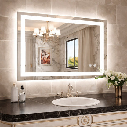 KIOTEE 40 in. W x 32 in. H Rectangular Frameless LED Front Lit, RGB Backlit Anti-Fog Tempered Glass Wall Bathroom Vanity Mirror