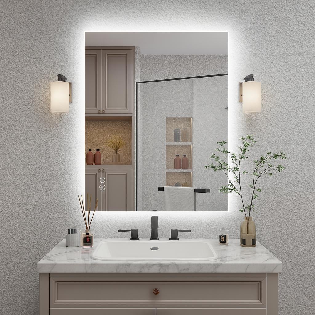 40 in. W x 36 in. H Rectangular Frameless Super Bright Back Lited LED AntiFog Tempered Glass Wall Bathroom Vanity Mirror