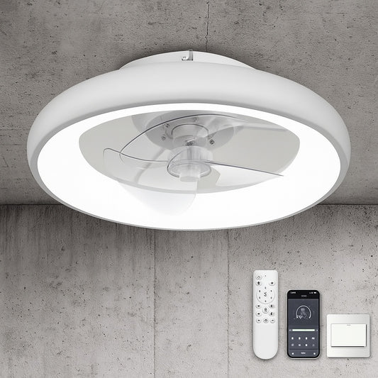 20 in. Indoor Ceiling Fan with Light Remote and APP Control, 6 Wind Speeds Smart Modern Ceiling Fan for Bedroom(White) A01 004 WH