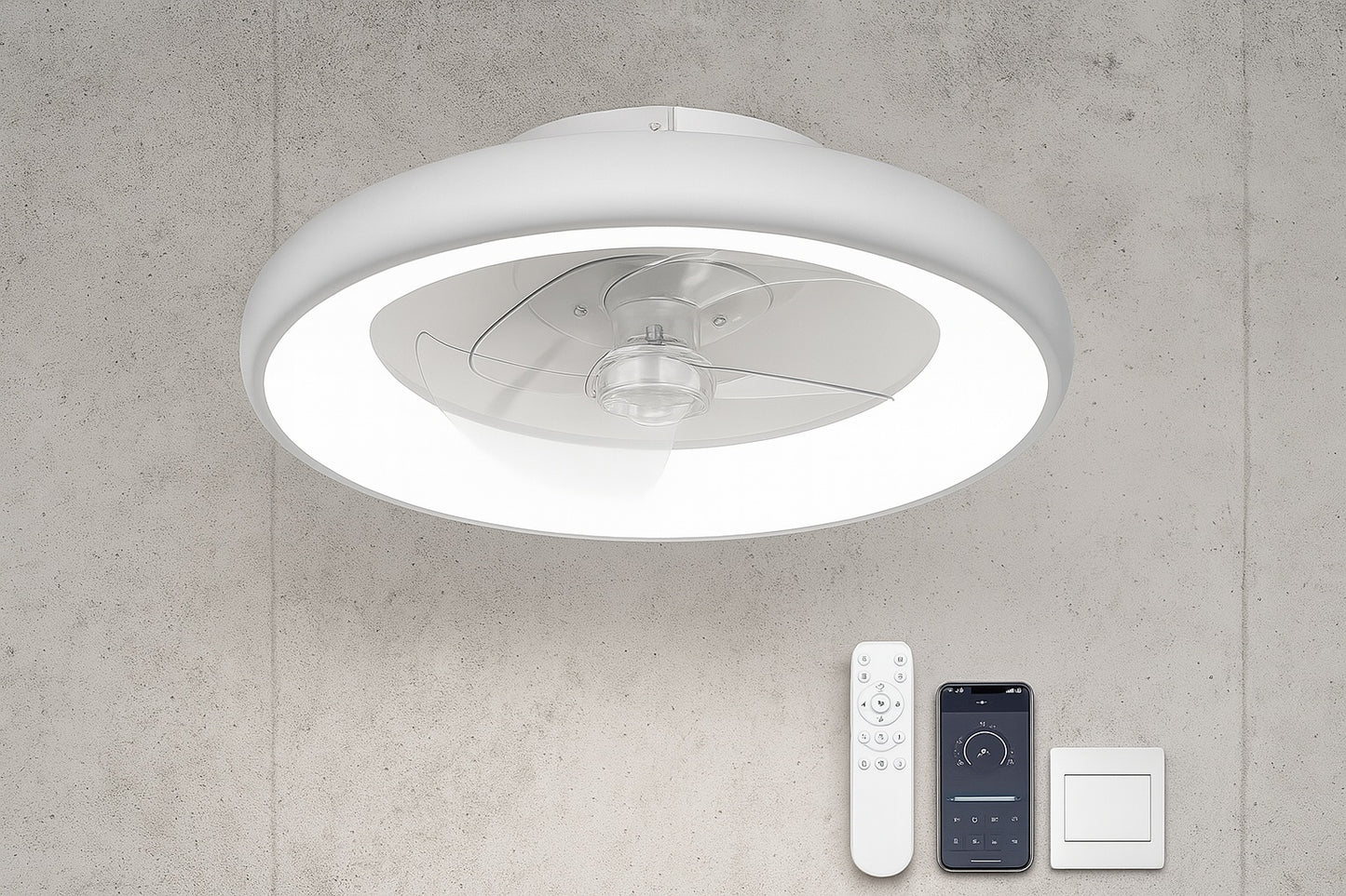20 in. Indoor Ceiling Fan with Light Remote and APP Control, 6 Wind Speeds Smart Modern Ceiling Fan for Bedroom(White) A01 004 WH