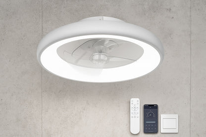 20 in. Indoor Ceiling Fan with Light Remote and APP Control, 6 Wind Speeds Smart Modern Ceiling Fan for Bedroom(White) A01 004 WH