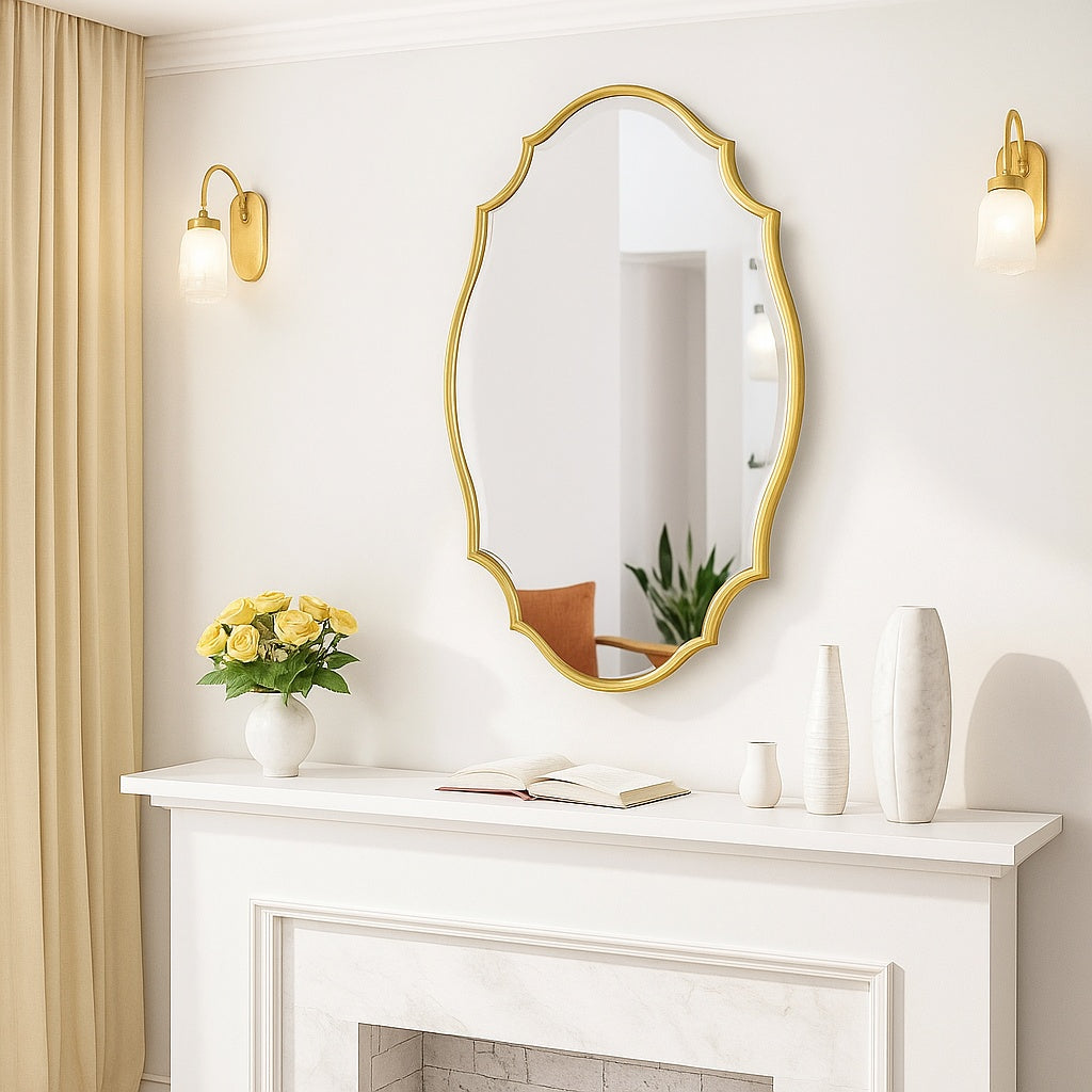 Hochwertiges 26 in W x 46 in H Scalloped Gold Aluminum Alloy Framed Wall Mirror Irregular Decorative Wall Mirror