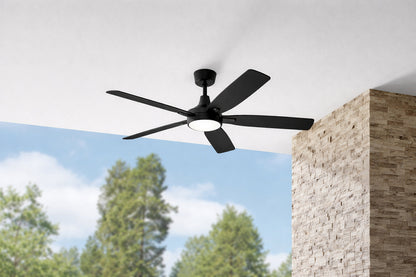 Hampton Bay Amaia 56 in Indoor Outdoor Coastal Grade DC Motor Matte Black Ceiling Fan with Adjustable White LED and Remote Included