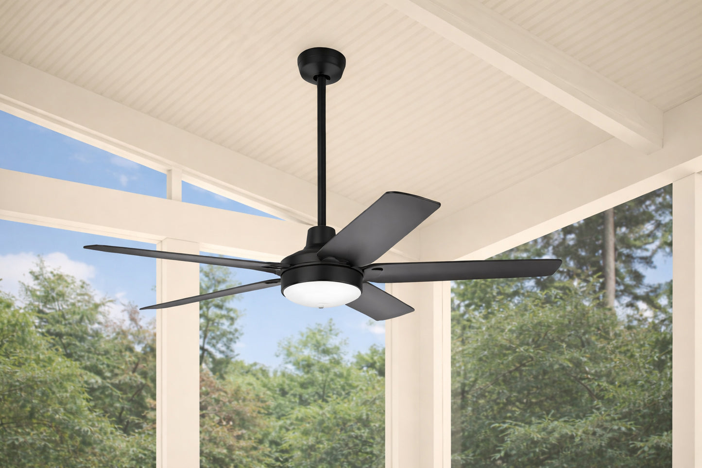 Hampton Bay Mable 52 in Indoor Outdoor Coastal Grade Matte Black Ceiling Fan with Adjustable White LED and Remote Included