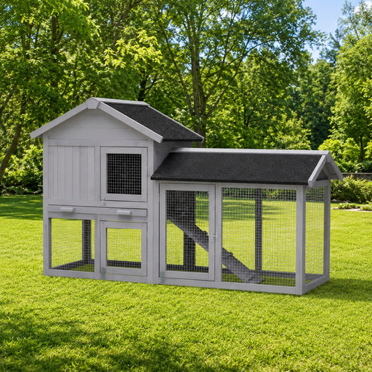Tunearary Outdoor Rabbit Hutch is Made of Fir Wood with 3 Lockable Doors 2 Removable Side Doors Runs and 3 Pull out Trays