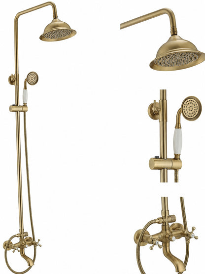BWE 3 Spray Wall Bar Shower Kit with Rainfall Head Tub Spout and Adjustable Height in Brushed Gold Valve Include