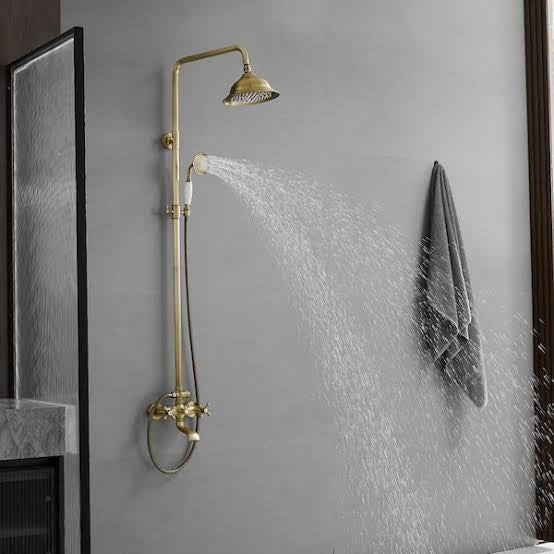 BWE 3 Spray Wall Bar Shower Kit with Rainfall Head Tub Spout and Adjustable Height in Brushed Gold Valve Include