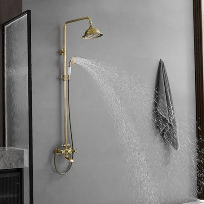 BWE 3 Spray Wall Bar Shower Kit with Rainfall Head Tub Spout and Adjustable Height in Brushed Gold Valve Include