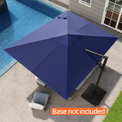 Pellebant 2-Tier 9 ft. x 11.5 ft. Rectangular Aluminum 360Â° Rotation Cantilever Patio Umbrella in Navy Blue with 260 lbs. Stand