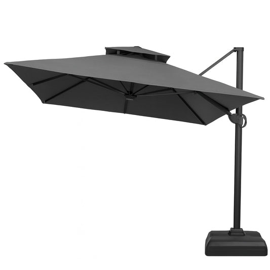 Pellebant Double Top 13 ft. x 10 ft. Rectangular Outdoor Cantilever Offset 360Â° Rotation Patio Umbrella in Gray with 260 lbs. Base