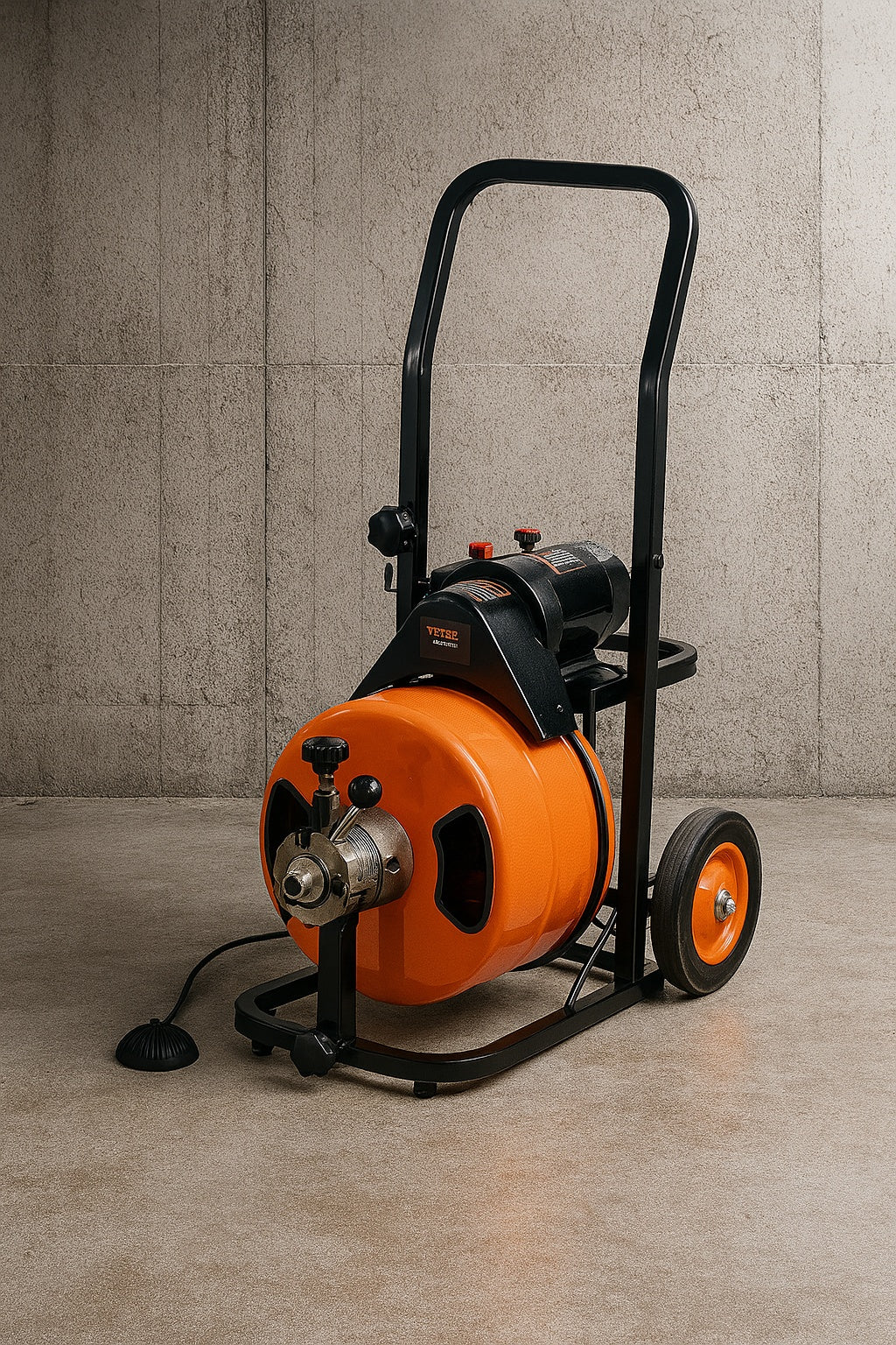 Sewer Machine Auto Feed 100 ft. x 1/2 in. Drain Auger with 4 Cutter and Air-Activated Foot Switch of 1 in. to 4 in. Pipe
