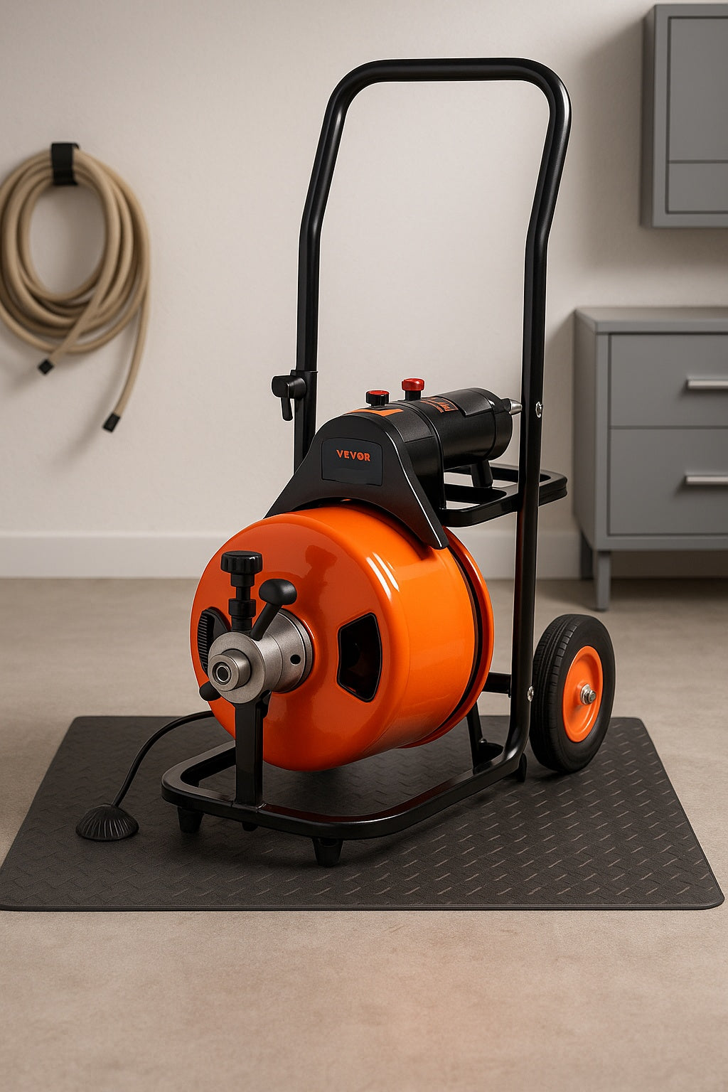 Sewer Machine Auto Feed 100 ft. x 1/2 in. Drain Auger with 4 Cutter and Air-Activated Foot Switch of 1 in. to 4 in. Pipe