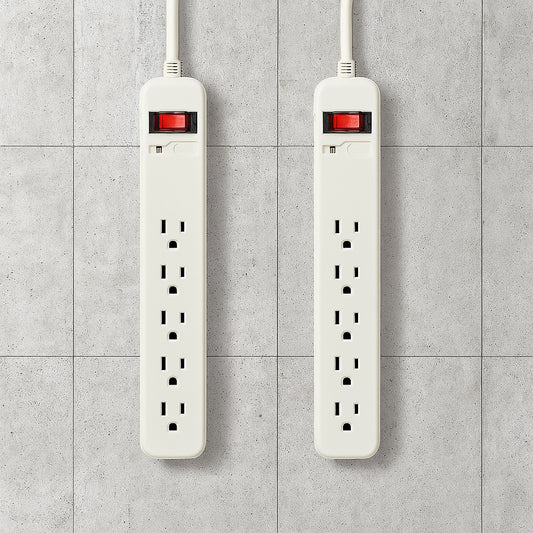 8 ft 6 Outlet Surge Protector with 45 Degree Flat Angle Plug White 2 Pack YLPT 43