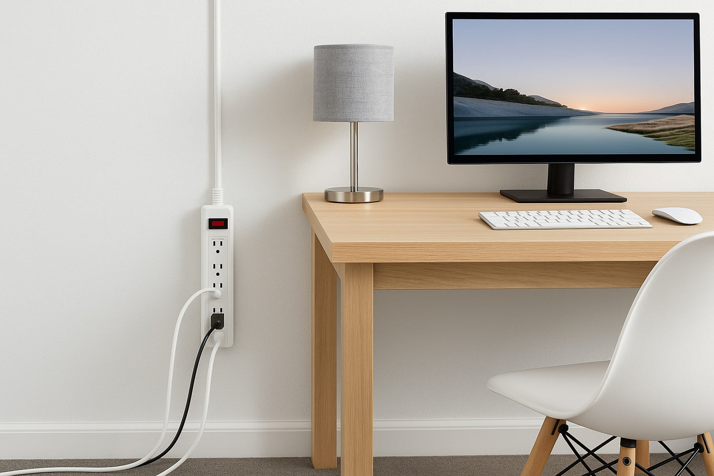 8 ft 6 Outlet Surge Protector with 45 Degree Flat Angle Plug White 2 Pack YLPT 43