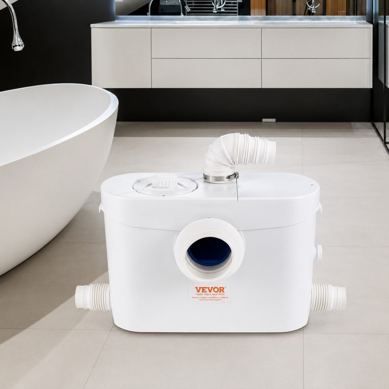 VEVOR Macerator Pump 1HP 700W 9600 L H Flow 32 8 FT Sewerage Sump Pump with 3 Inlets for Waste Water Disposal Upflush Machine MT