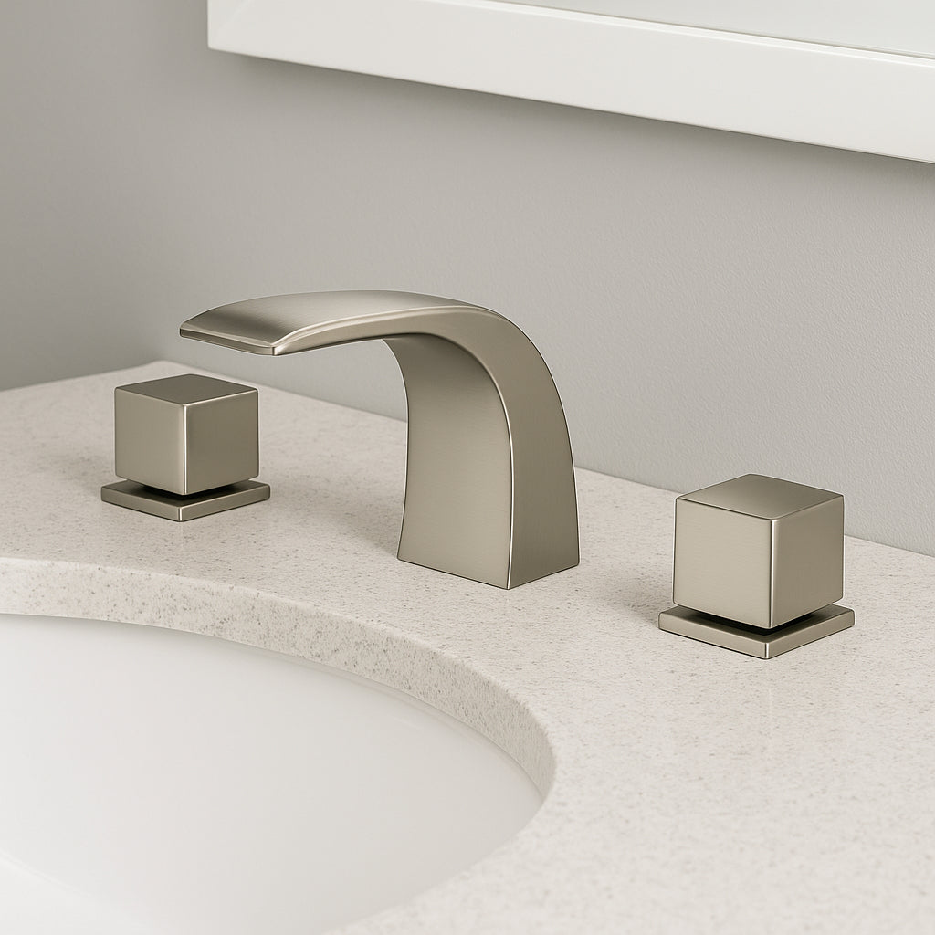 LED 8 in. Widespread Double Handle Bathroom Faucet with Waterfall in Brushed Nickle