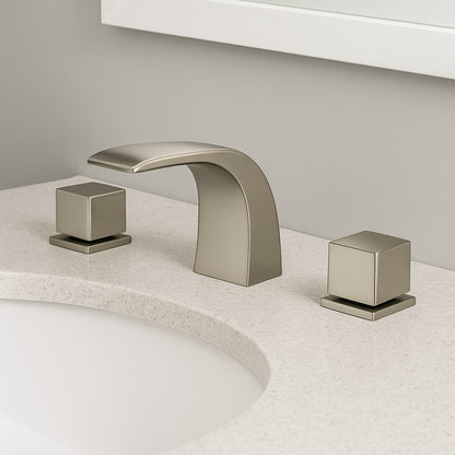 LED 8 in. Widespread Double Handle Bathroom Faucet with Waterfall in Brushed Nickle