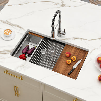 LORDEAR 33 in Drop In Workstation 16 Gauge Stainless Steel Single Bowl Undermount Kitchen Sink with Cutting Board L 23US B
