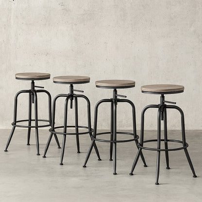 30 3 in Adjustable Height Walnut Backless Metal Frame Swivel Industrial Bar Stool with Wood Seat Set of 4 ANACLETUS WALNUT 4