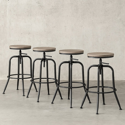 30 3 in Adjustable Height Walnut Backless Metal Frame Swivel Industrial Bar Stool with Wood Seat Set of 4 ANACLETUS WALNUT 4