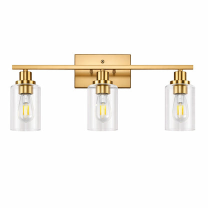 YANSUN 24 in 3 Light Industrial Gold Vanity Light Fixtures for Bathroom with Clear Glass Shades