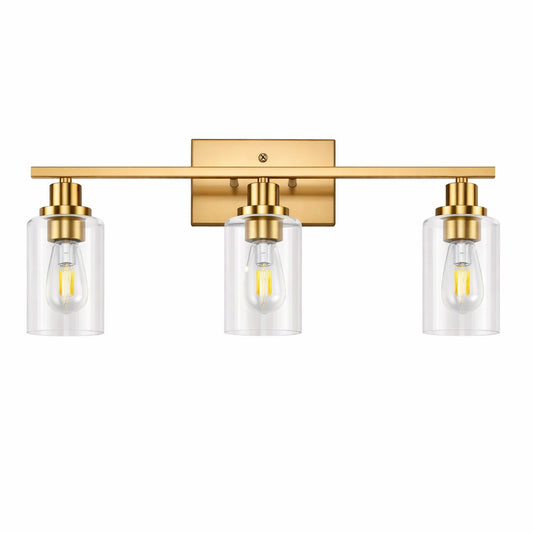 YANSUN 24 in 3 Light Industrial Gold Vanity Light Fixtures for Bathroom with Clear Glass Shades