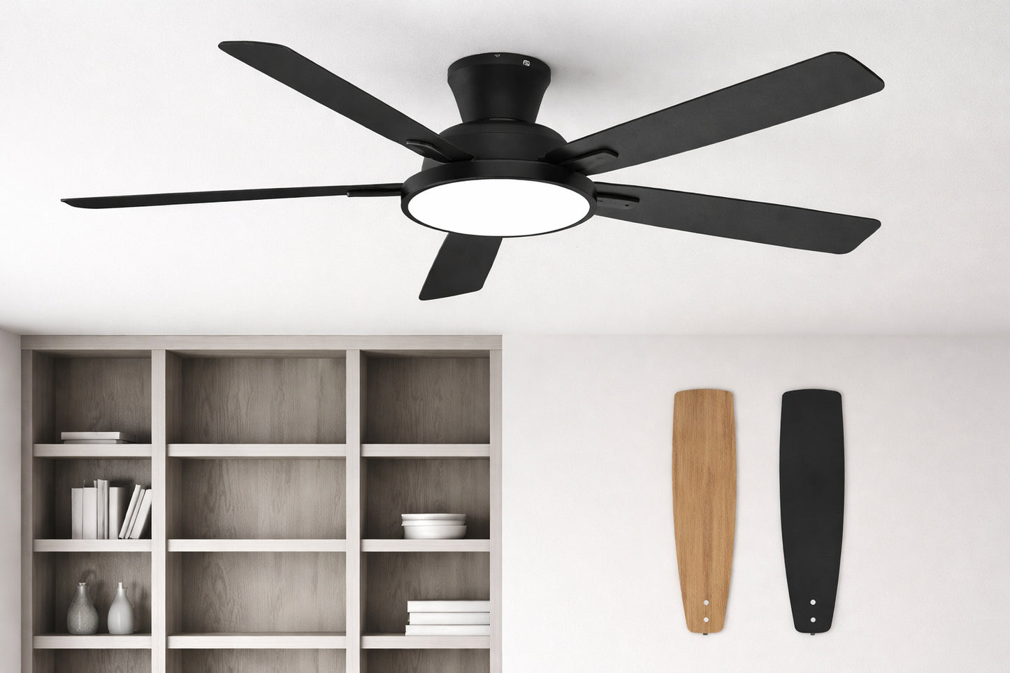 QRMOK T5 52 in Indoor Ceiling Fan with Light Ultra Silent Ceiling Fan with 3 CCT Light Reversible Blades and DC Motor Black