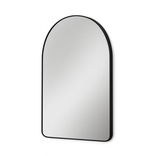 WELLFOR Bella 24 in. W x 36 in H Arch Anodized Aluminum Framed Bathroom Vanity Mirror in Matte Black