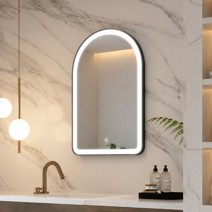 WELLFOR BONIE 24 in W x 36 in H Arched Framed LED Anti Fog Wall Bathroom Vanity Mirror in Matte Black