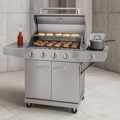 4 Burner Stainless Steel Propane Gas Grill with Side Burner 720 0830XF