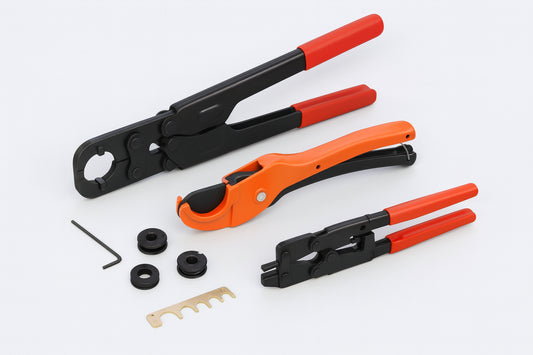 SKYSHALO PEX Pipe Crimping Tool Kit Pro Press Crimper for 3/8 in. 1/2 in. 3/4 in. 1in. Crimp Rings with 3 Jaw Dies PEX Wrench