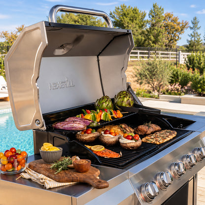 Nexgrill Gourmet Pro 5 Burner Propane Gas Grill with Side Burner and Griddle Max Insert in Black