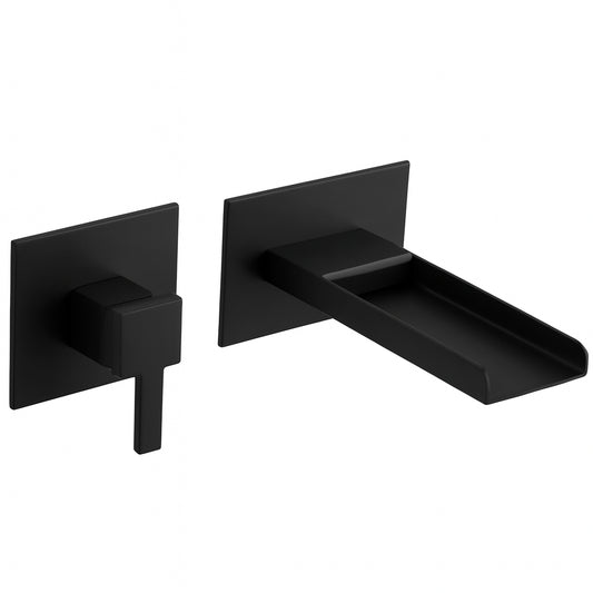 BWE Single Handle Wall Mount Spout Waterfall Bathroom Faucet in Matte Black