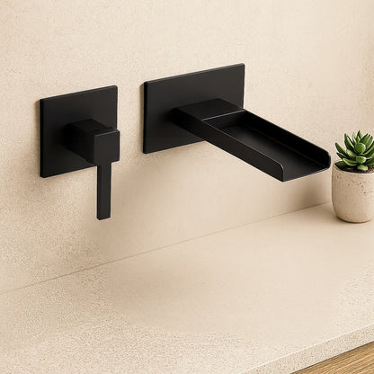 BWE Single Handle Wall Mount Spout Waterfall Bathroom Faucet in Matte Black