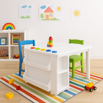 RiverRidge Home White Kids Art Activity Table with Craft Storage Cubbies Bookracks and Removable Cups