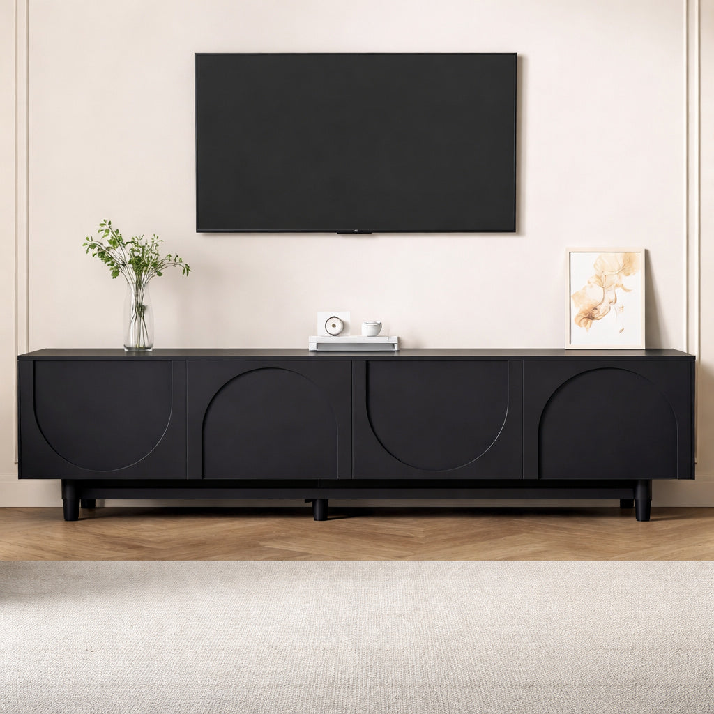 Harper Bright Designs Black Modern Tv Stand Fits Tvs Up To 78 In With Elegant Arch Pattern Design Adjustable Shelves Solid Wood Legs