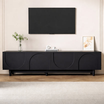 Harper Bright Designs Black Modern Tv Stand Fits Tvs Up To 78 In With Elegant Arch Pattern Design Adjustable Shelves Solid Wood Legs