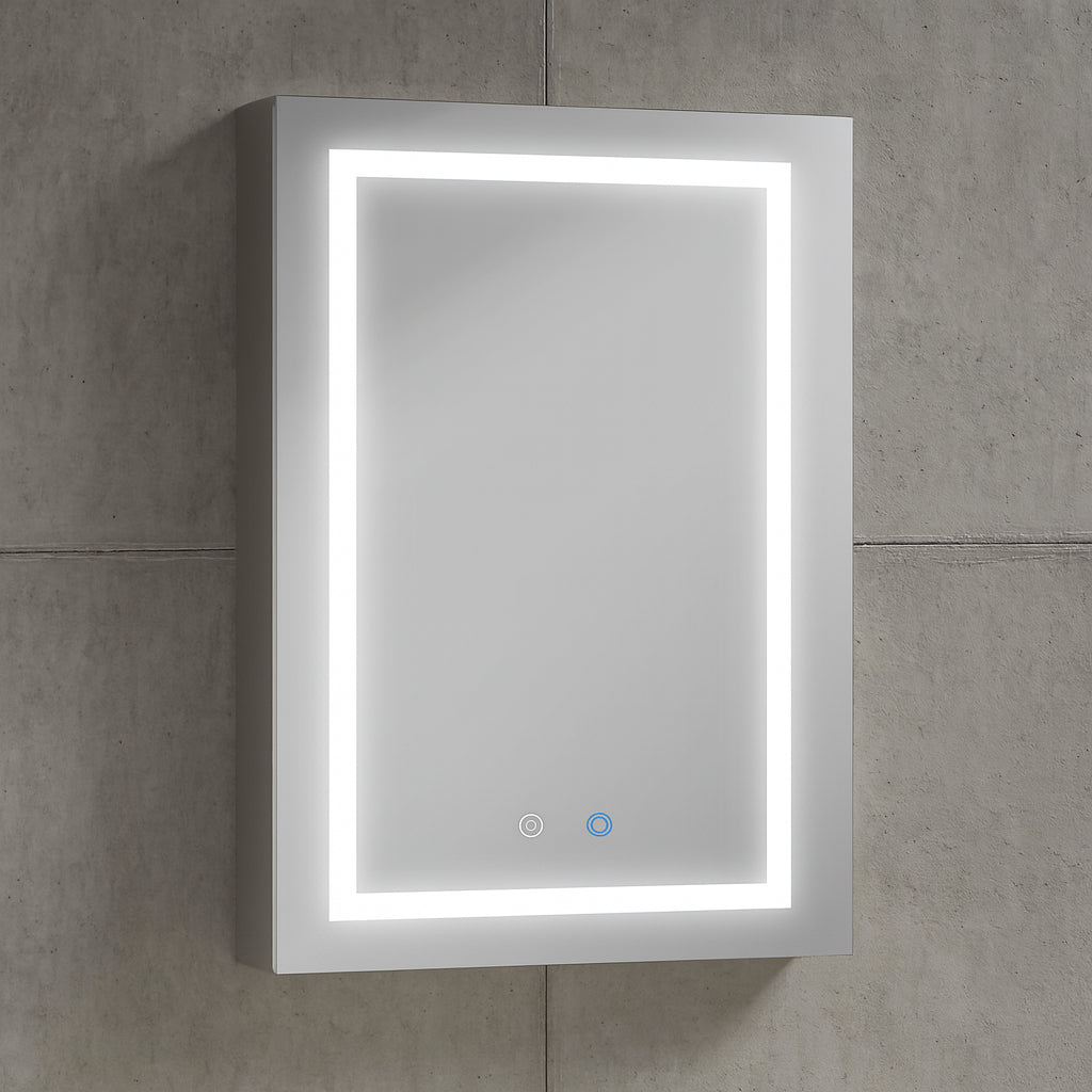 Simple Project 20 in. W x 28 in. H Rectangular Aluminum Light Medicine Cabinet with Mirror, Defogging, Mounted Recessed or Surface