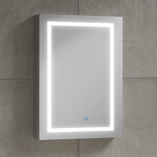 Simple Project 20 in. W x 28 in. H Rectangular Aluminum Light Medicine Cabinet with Mirror, Defogging, Mounted Recessed or Surface