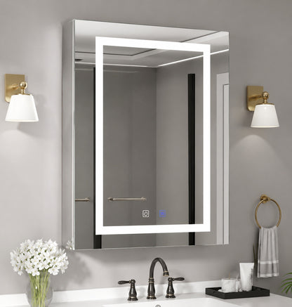 Simple Project 24 in W x 30 in H Rectangular Aluminum Light Medicine Cabinet with Mirror Defogging Mounted Recessed or Surface