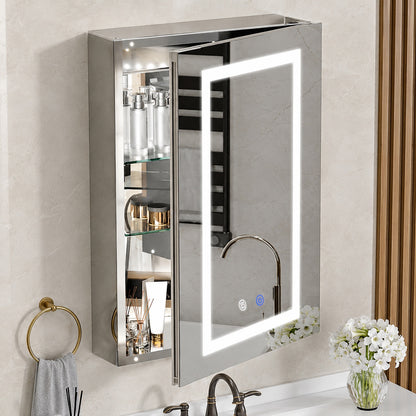 Simple Project 24 in W x 30 in H Rectangular Aluminum Light Medicine Cabinet with Mirror Defogging Mounted Recessed or Surface