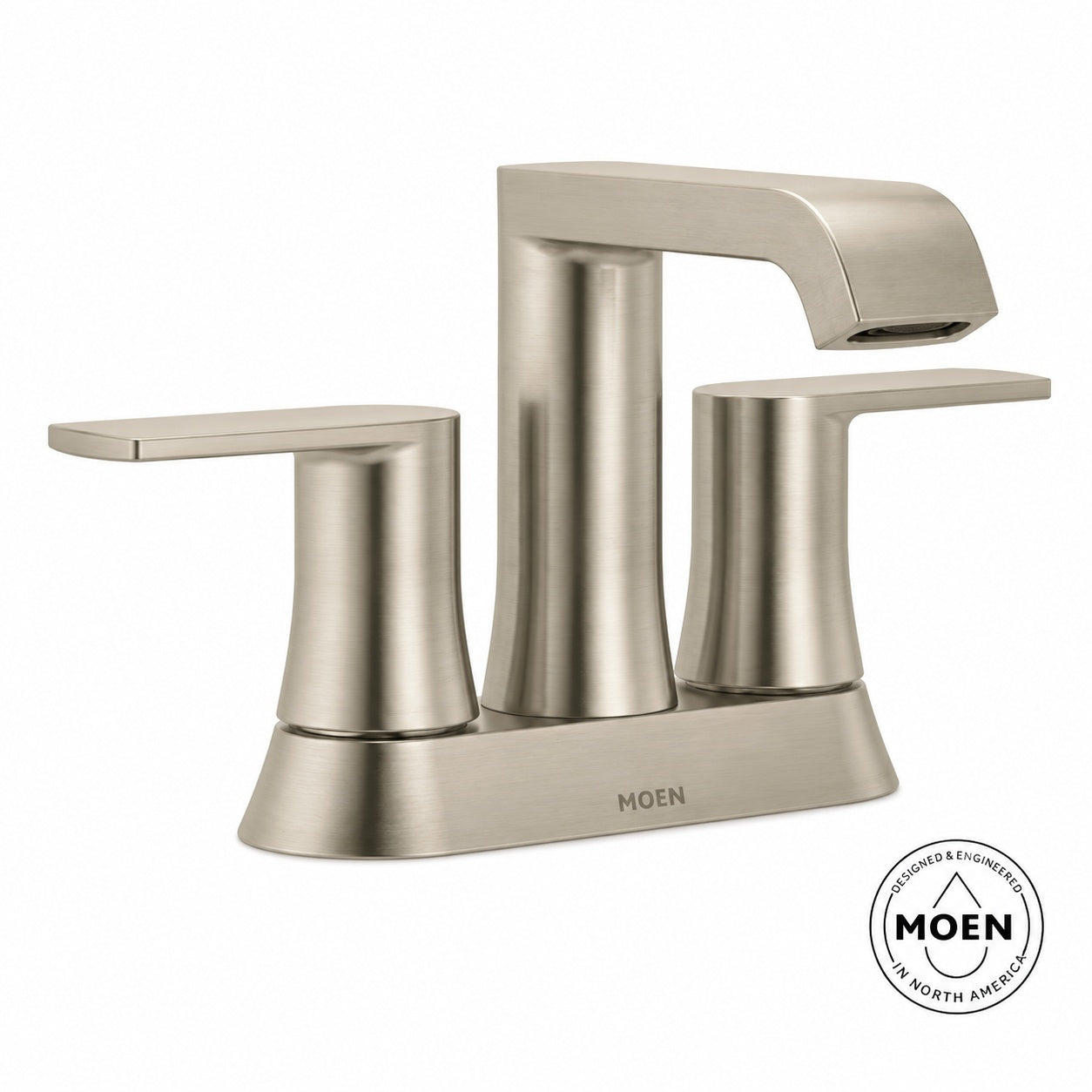 MOEN Genta 4 in Centerset Double Handle Bathroom Faucet with Drain Kit Included in Spot Resist Brushed Nickel