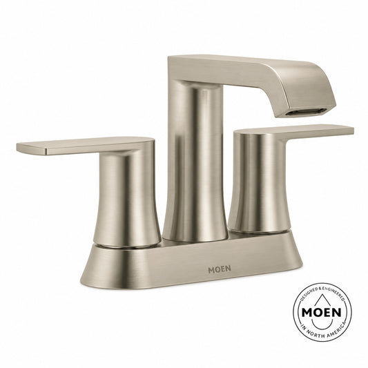 MOEN Genta 4 in Centerset Double Handle Bathroom Faucet with Drain Kit Included in Spot Resist Brushed Nickel