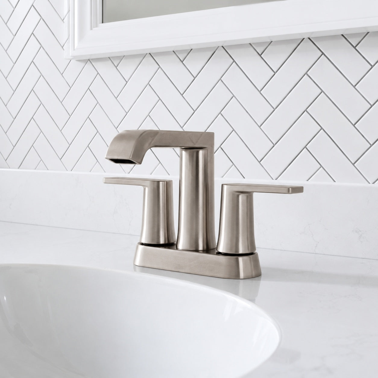 MOEN Genta 4 in Centerset Double Handle Bathroom Faucet with Drain Kit Included in Spot Resist Brushed Nickel