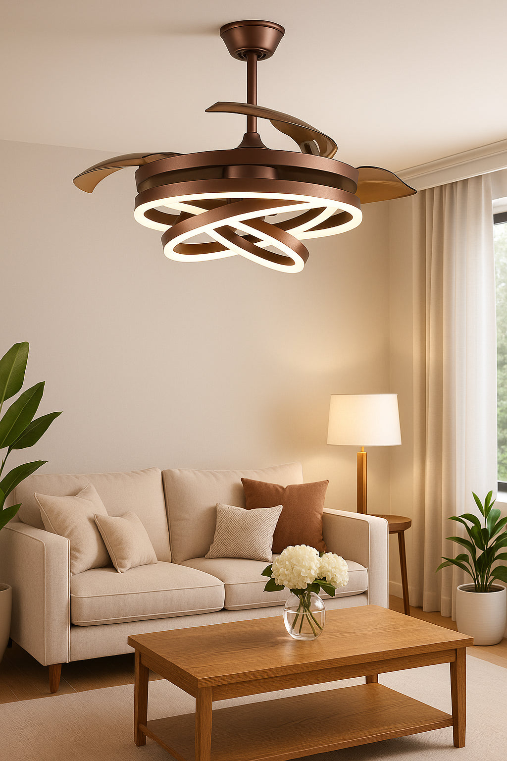 Oaks Aura Wesley 36 in. Indoor LED Brown DIY Shape Retractable Ceiling Fan With Lights, 6-Speed Remote Control Ceiling Fan