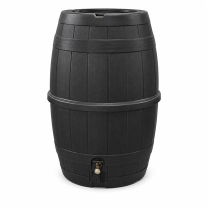 GARDEN CENTRAL 39 Gal Recycled Materials Black Rain Barrel with Rust Proof Brass Spigot